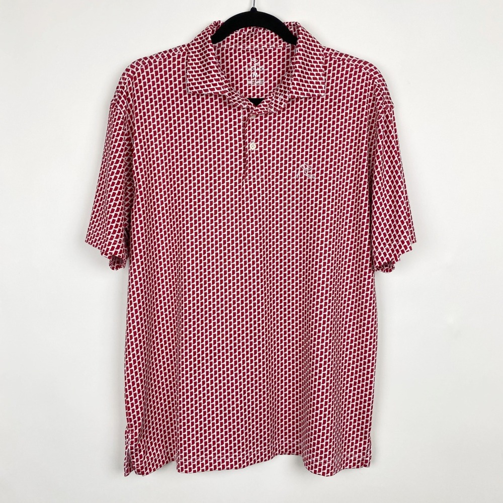 Rhoback The Hoosier Indiana State Print Performance Polo Mens Medium Red White